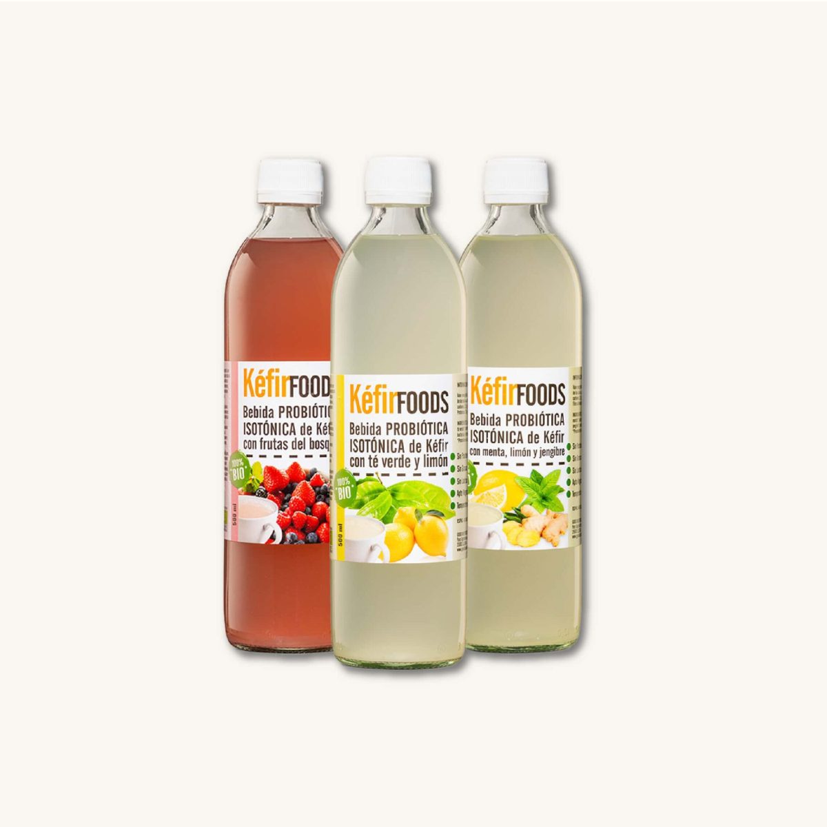 Ampolles de la línia probiòtica Good Bio Foods, aigües fermentades amb probiòtics